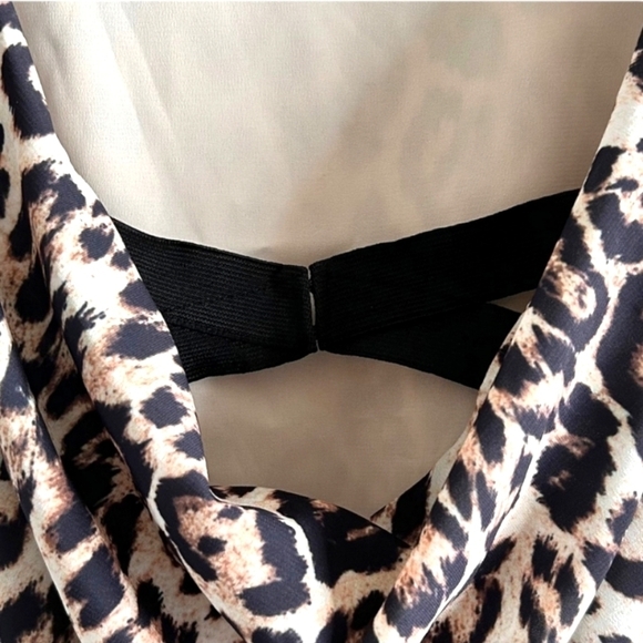 Alice + Olivia Shelie Leopard Open Back Dress Blk/Brn/Tan Cap Sleeve Lined Sz XS - Picture 11 of 16